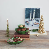 Hand-Painted Holly Leaf Shaped Footed Tray with Berries