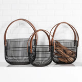 Mission Wire Faux Leather Handle 3 Piece Basket Set