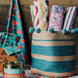 Heirloom Stripe Lagoon Jute Basket