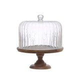 Wood Pedestal w/ Fluted Glass Cloche