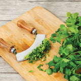Acacia wood mezzaluna with stainless steel blade